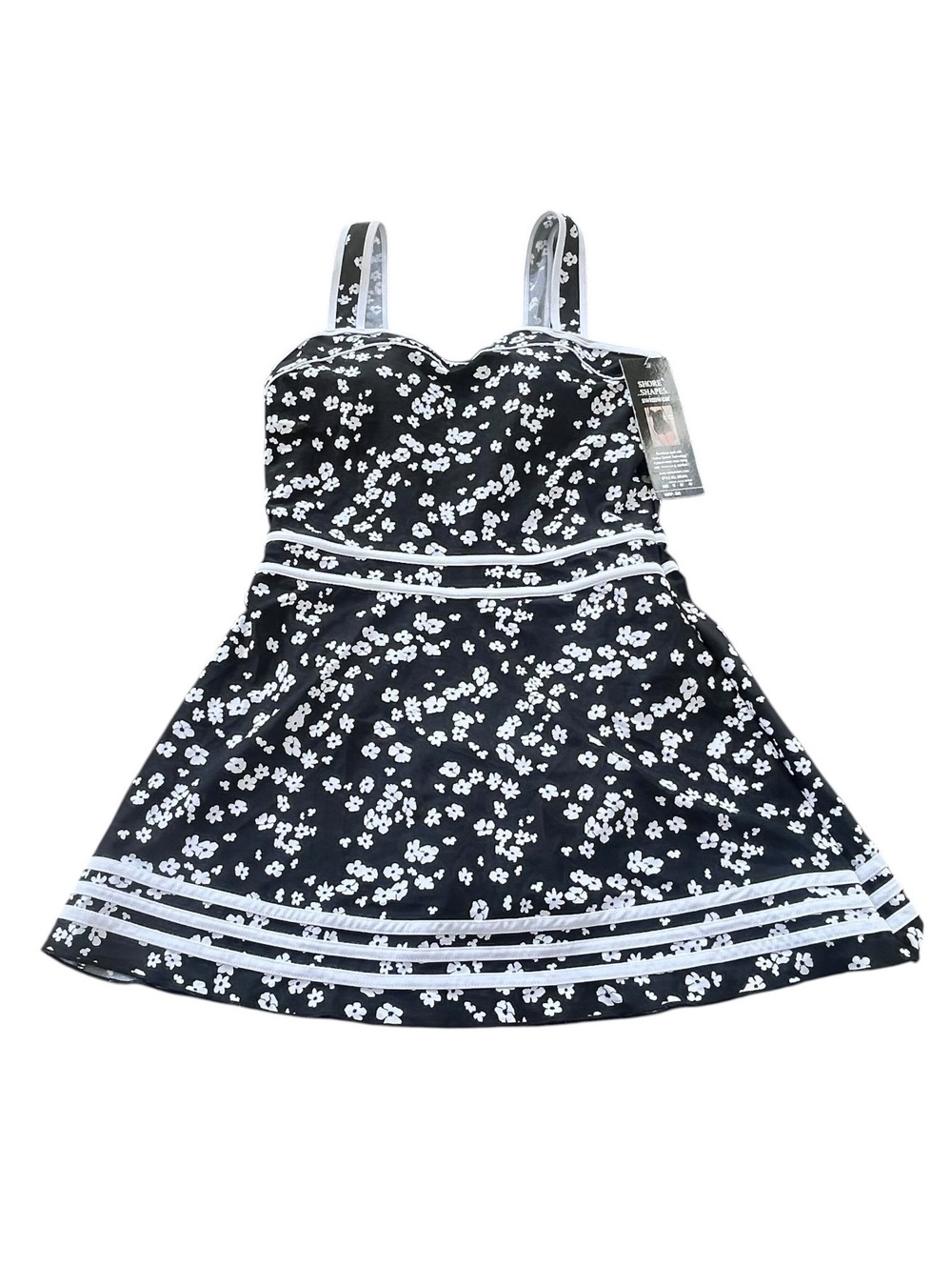 SHORE SHAPES black white floral swim dress plus size 16 NWT